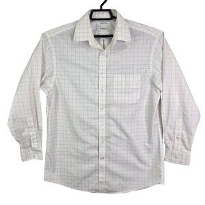 Mens Cremieux White Red Check Shirt Button Up Long Sleeve Non Iron Cotton 16